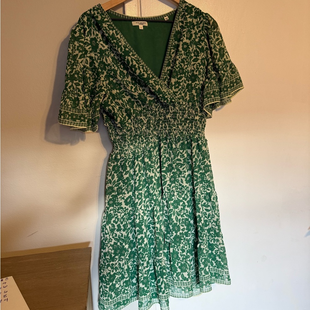 Max Studio Green Floral Wrap-Style Mini Dress